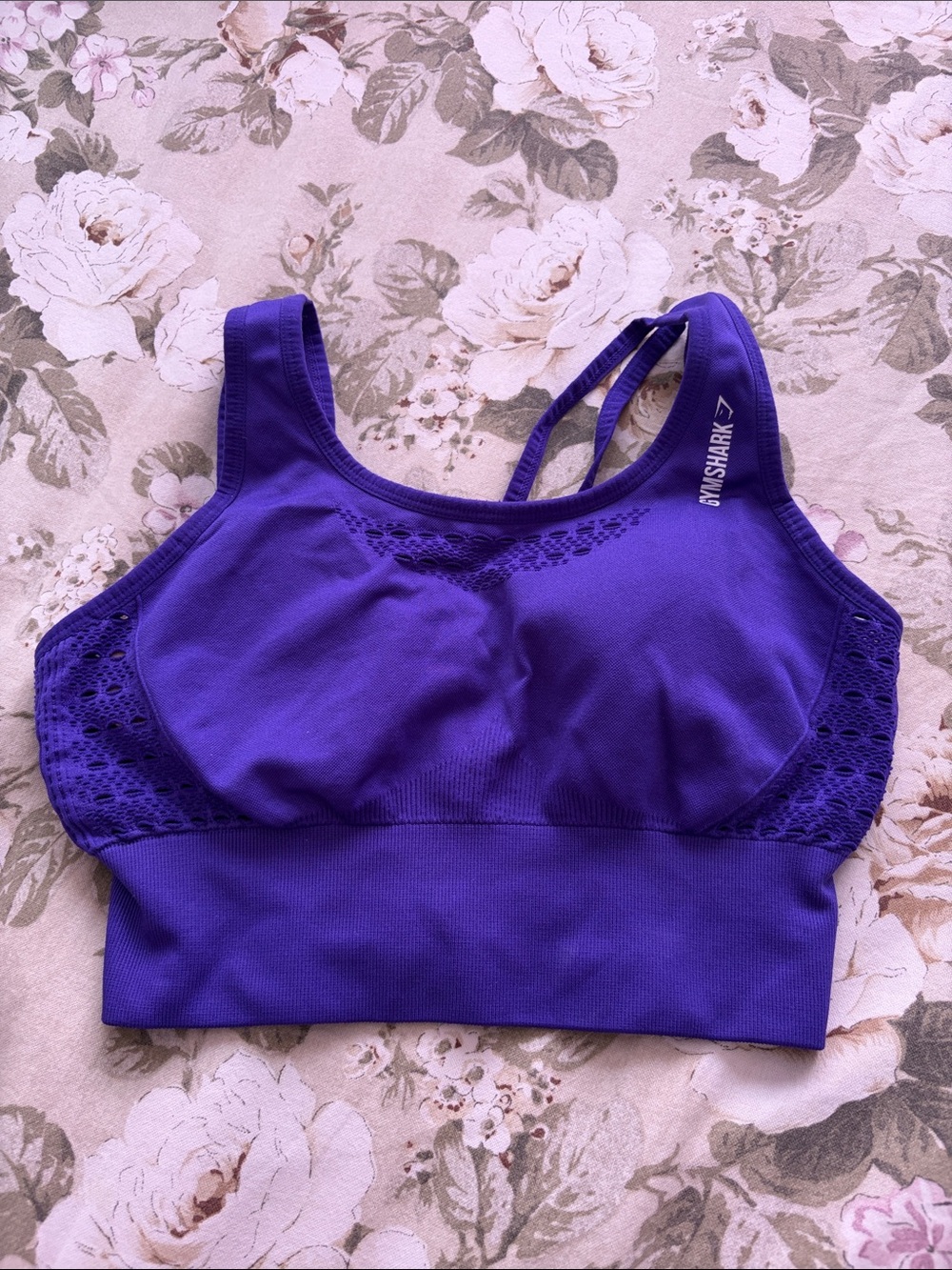 Gymshark Padded Purple Lace-Trim Seamless Sports Bra